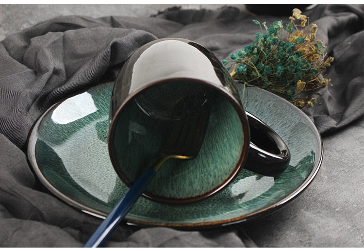 Emerald Green Glazed Peacock Ceramic Porcelain Dinnerware Set