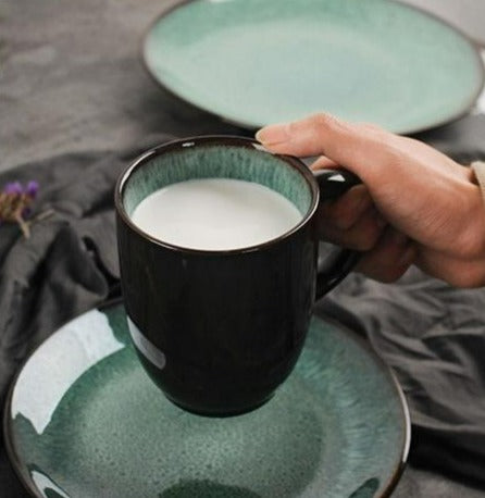 Emerald Green Glazed Peacock Ceramic Porcelain Mug