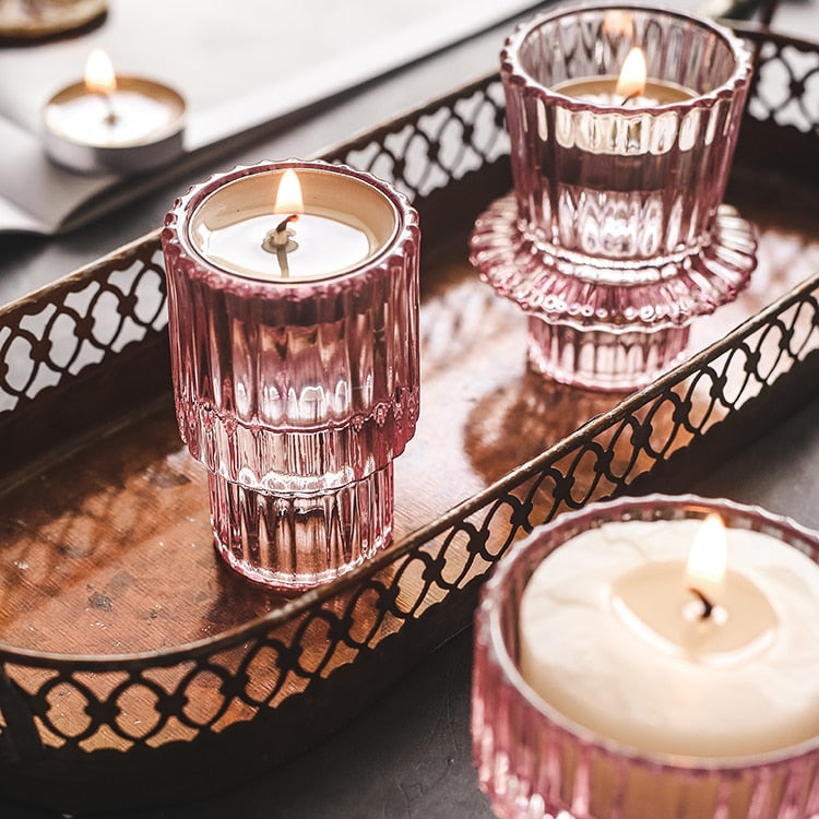 Round Pink Transparent Candle Glass