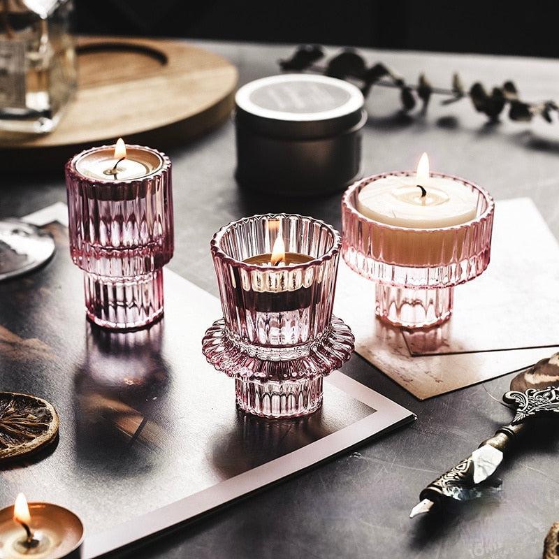 Round Pink Transparent Candle Glass