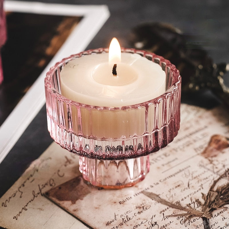 Round Pink Transparent Candle Glass