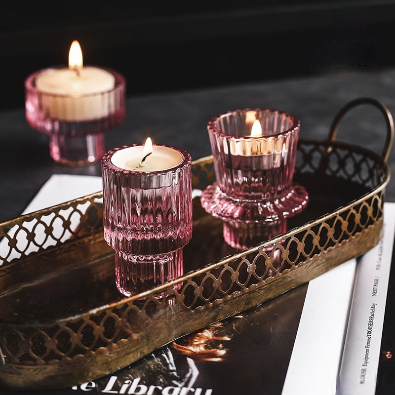 Round Pink Transparent Candle Glass