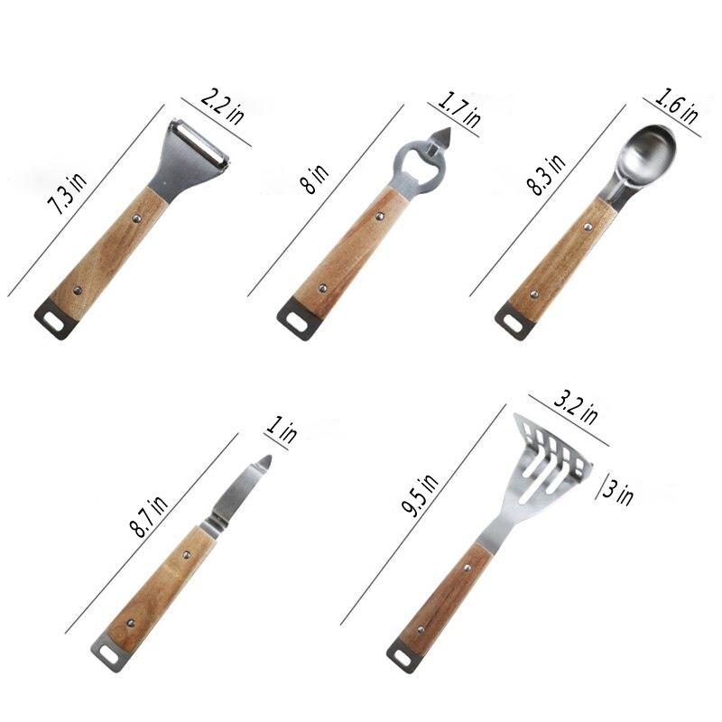 stainless steel with wooden handle cooking utensils