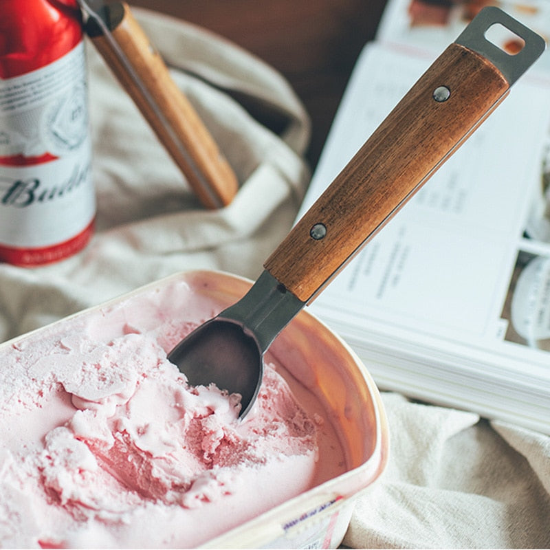 stainless steel with wooden handle cooking utensils