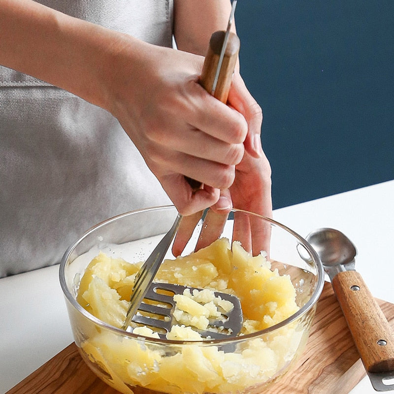 stainless steel with wooden handle cooking utensils