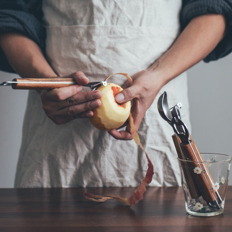 stainless steel with wooden handle cooking utensils