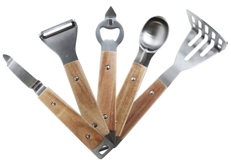 stainless steel with wooden handle cooking utensils