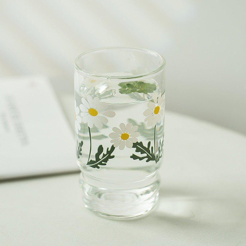 Round Floral Design Drinking Glass