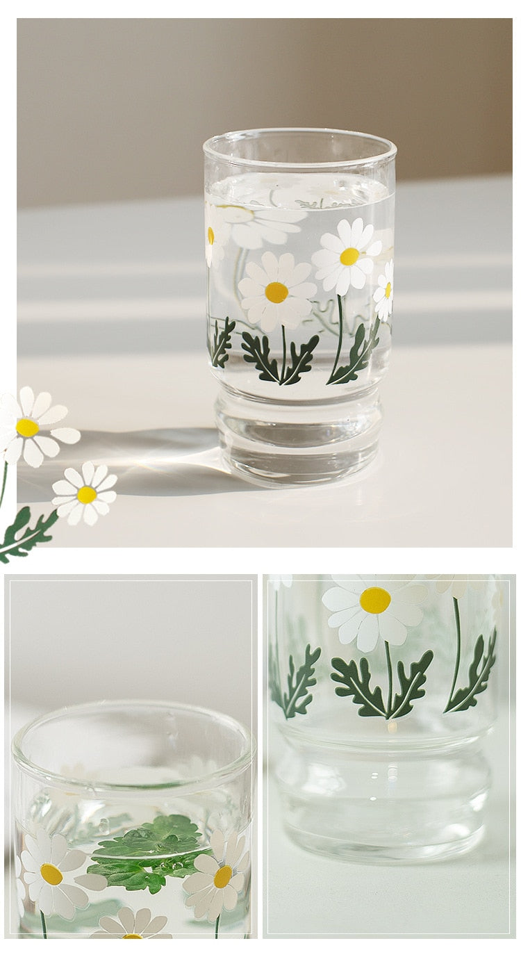 Round Floral Design Drinking Glass