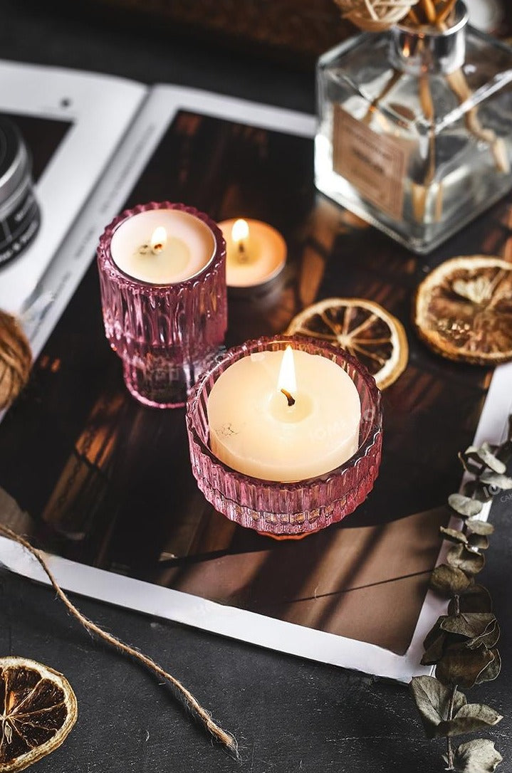 Round Pink Transparent Candle Glass