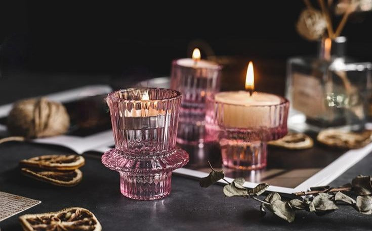 Pink Two-way Textured Glass Candle Holder