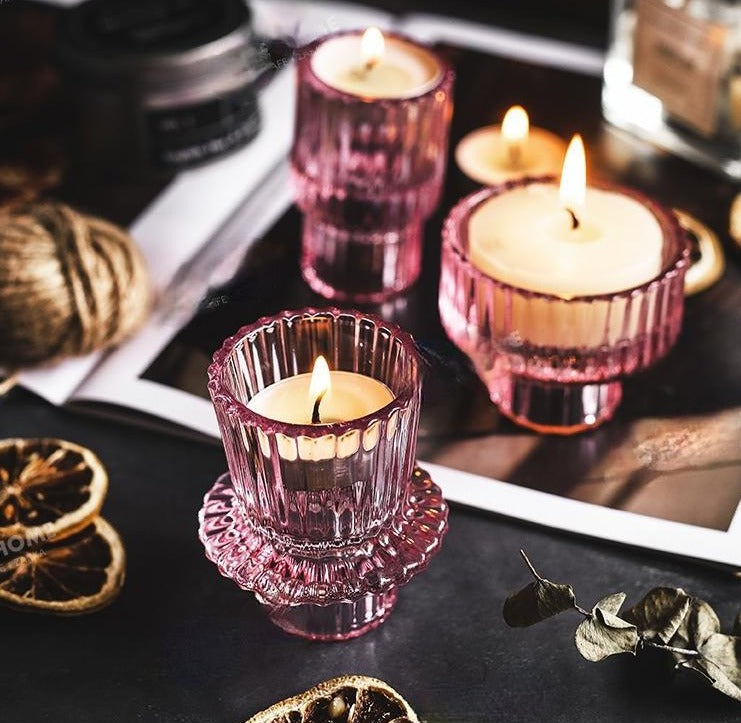 Pink Two-way Textured Glass Candle Holder