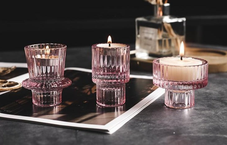 Pink Two-way Textured Glass Candle Holder