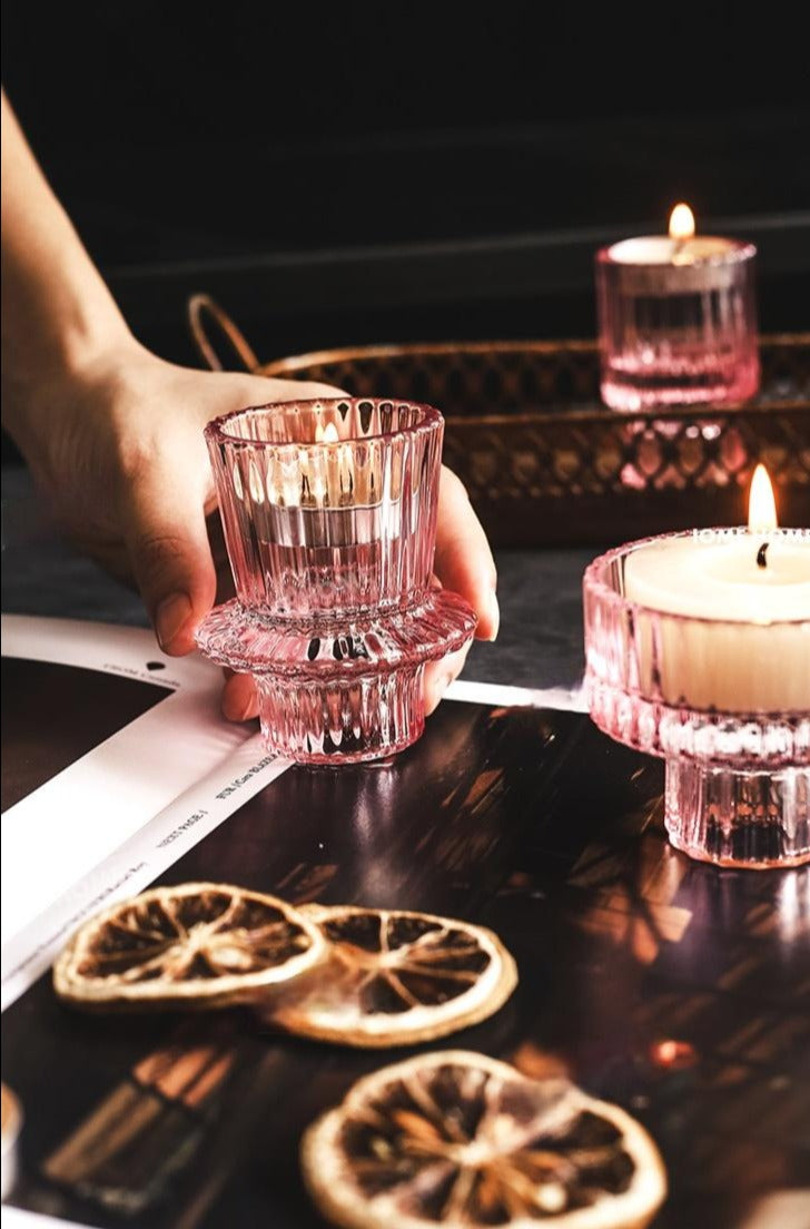 Round Pink Transparent Candle Glass