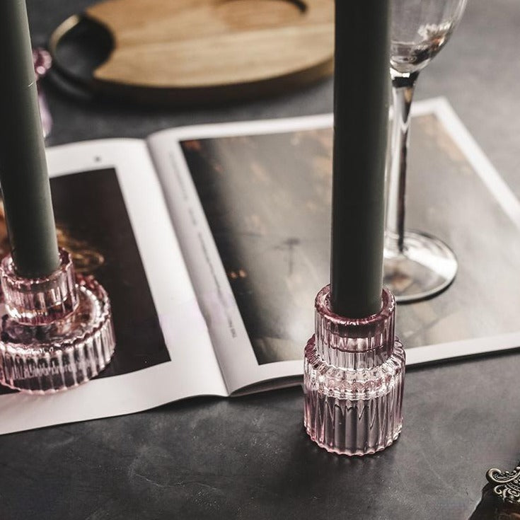 Pink Two-way Textured Glass Candle Holder