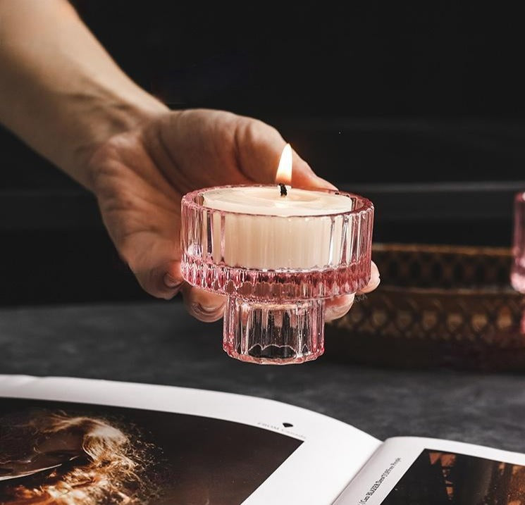 Pink Two-way Textured Glass Candle Holder