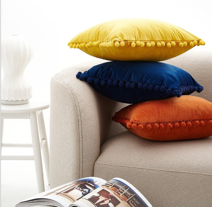 Soft Touch Pompom Pillow Covers