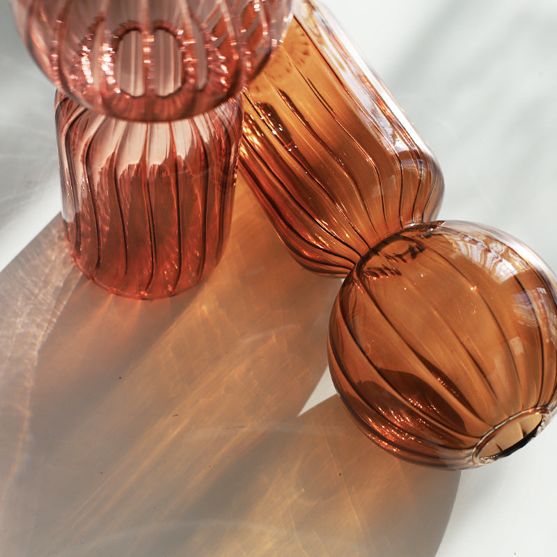 Minimalist European Glass Geometric Vase Burnt Red