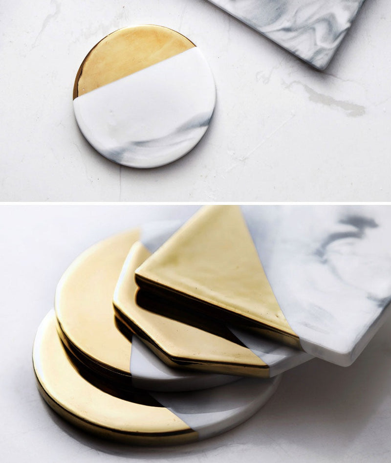 Ceramic Marble Geometric Gold Plated Heat Insulated Waterproof Coaster