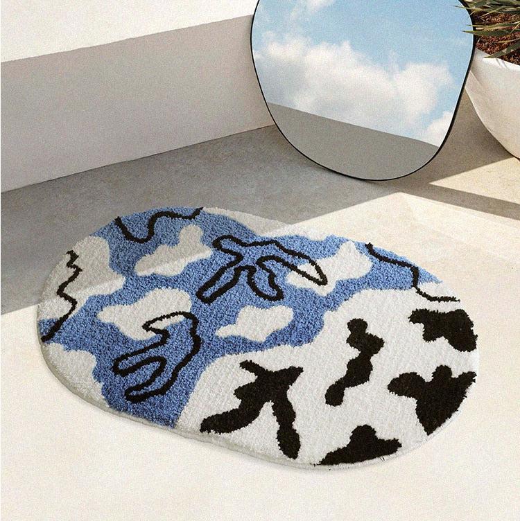 Fluffy Anti Slip Geometric Floor Mat Blue