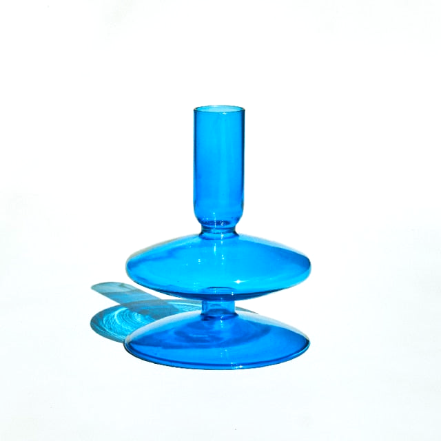 Bougeoirs en verre bleu cyan 