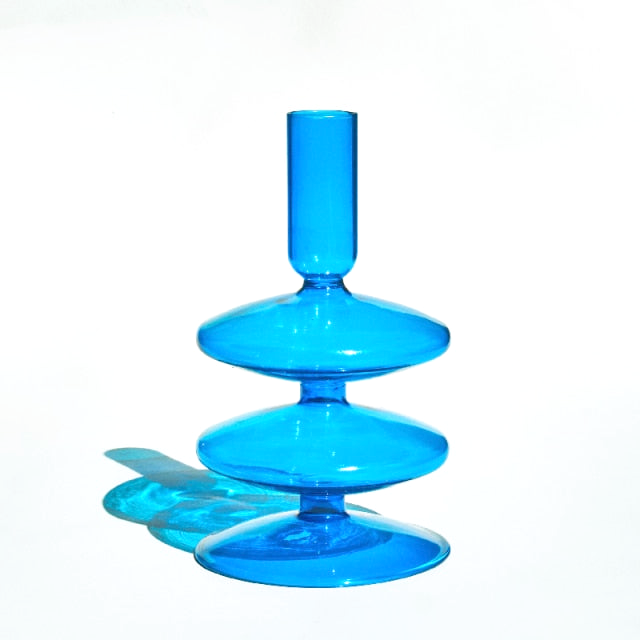 Bougeoirs en verre bleu cyan 