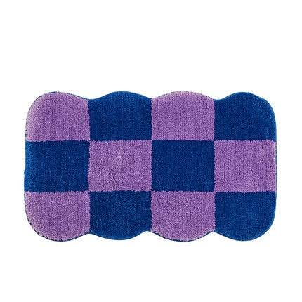 Extra Soft Anti-Slip Checkered Mat Round-Edge Blue