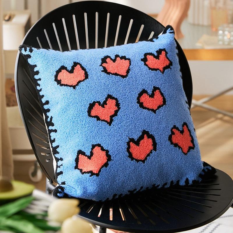 Cotton Embroidered Hearts Pattern Pillow Cover