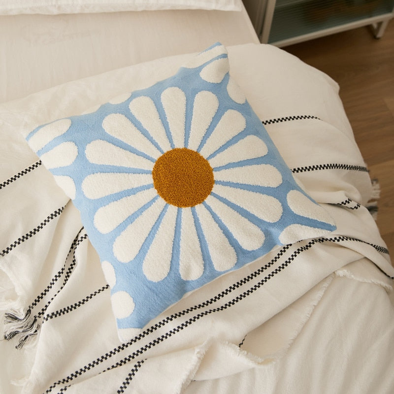 Cotton Embroidered Daisy Pillow Cover