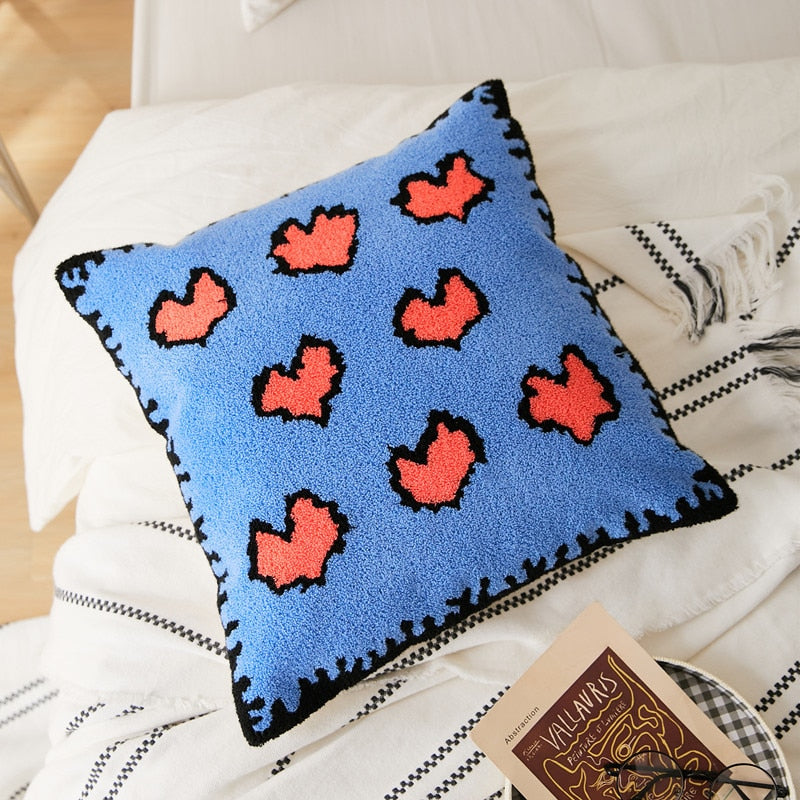 Cotton Embroidered Hearts Pattern Pillow Cover