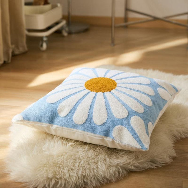 Cotton Embroidered Daisy Pillow Cover