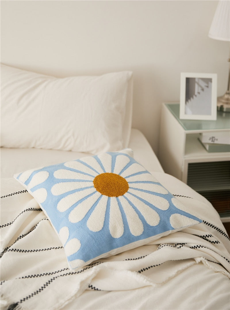 Cotton Embroidered Daisy Pillow Cover