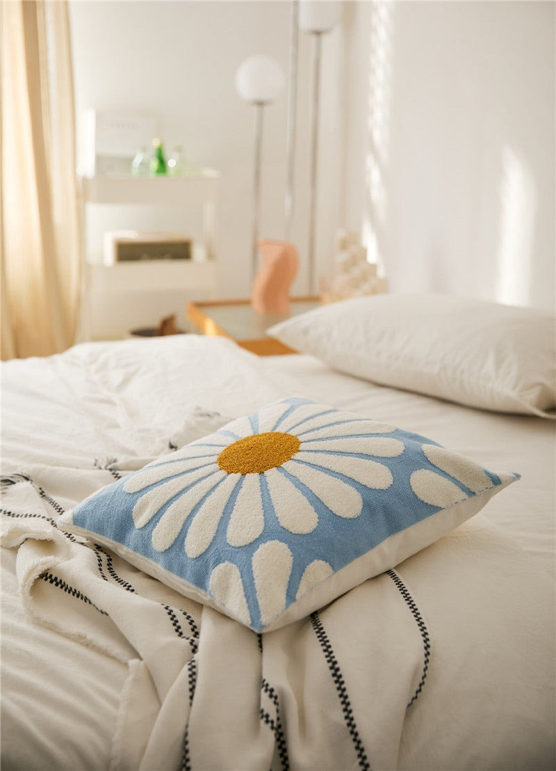 Cotton Embroidered Daisy Pillow Cover