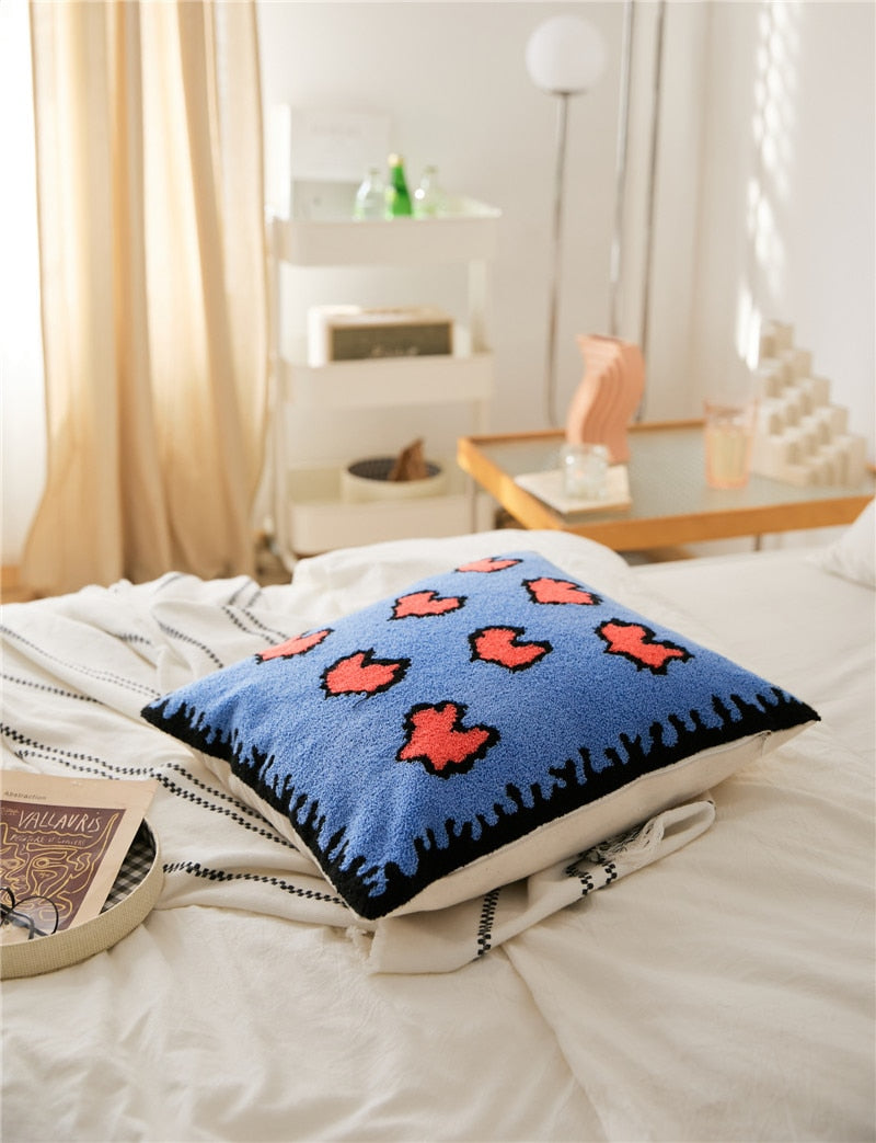 Cotton Embroidered Hearts Pattern Pillow Cover