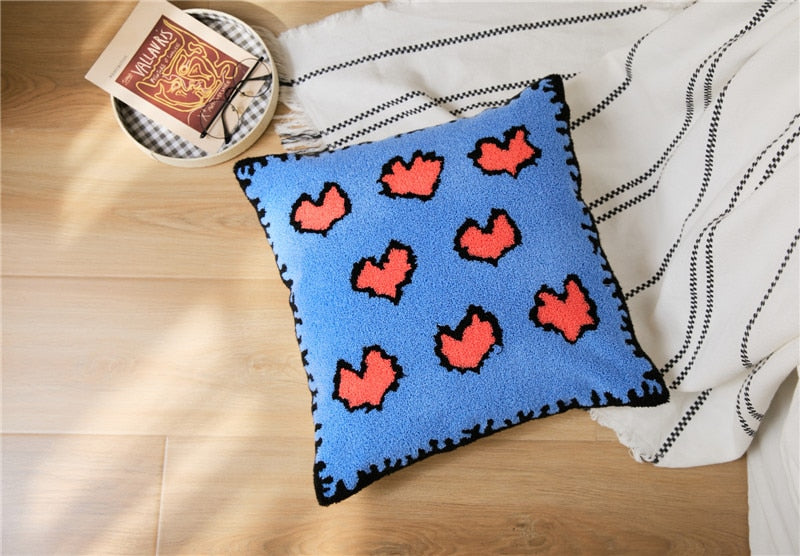 Cotton Embroidered Hearts Pattern Pillow Cover