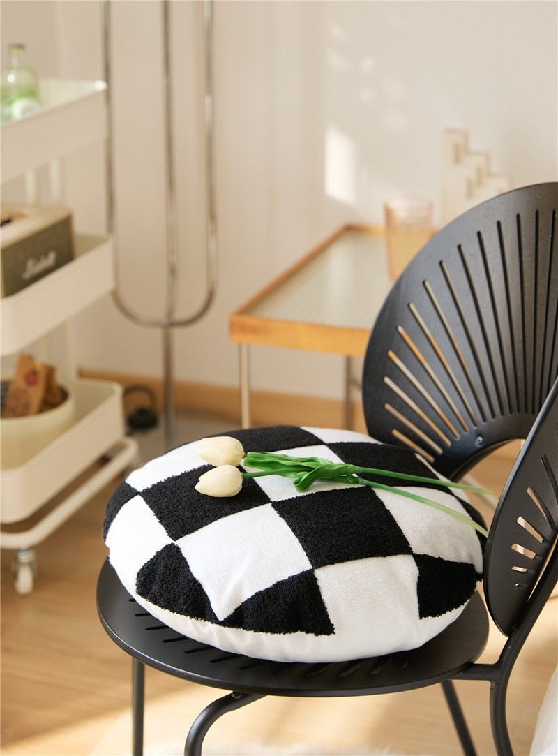 Round Cotton Embroidered Football Pattern Pillow Cover Black