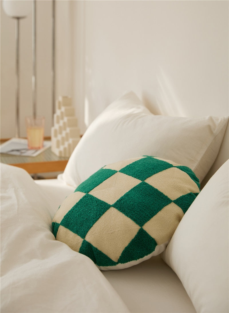 Round Cotton Embroidered Football Pattern Pillow Cover Green