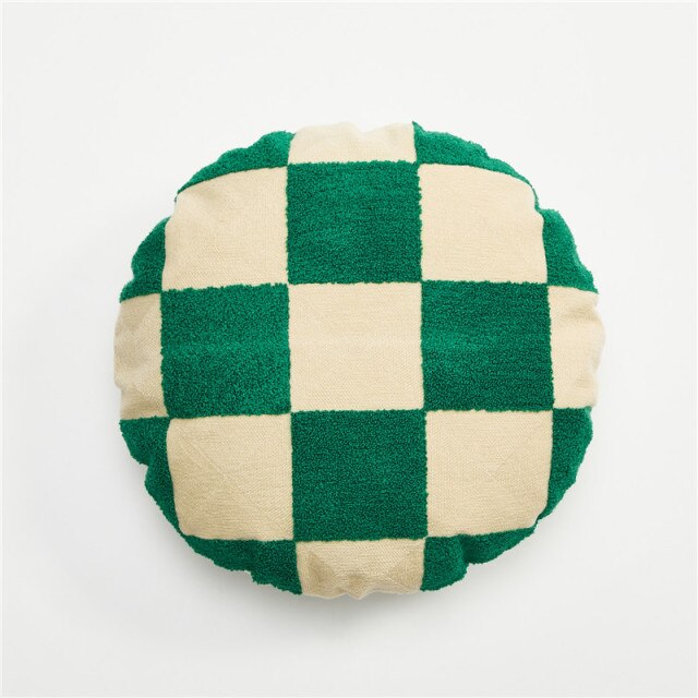 Round Cotton Embroidered Football Pattern Pillow Cover Green