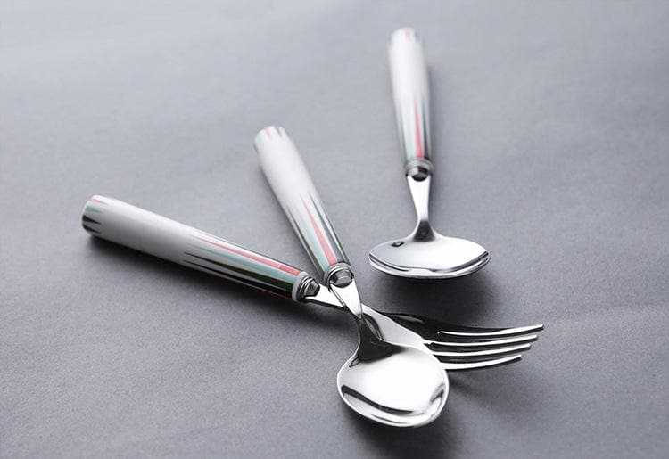 Painted Ceramic and Silver Stainless Steel 3 PC Fork and spoon Set