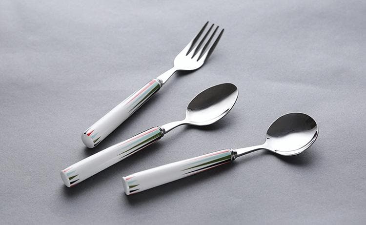 Painted Ceramic and Silver Stainless Steel 3 PC Fork and spoon Set