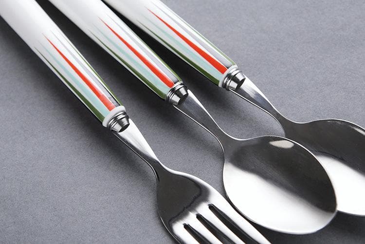 Painted Ceramic and Silver Stainless Steel 3 PC Fork and spoon Set