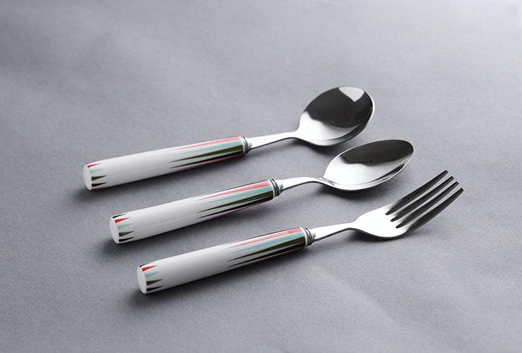 Painted Ceramic and Silver Stainless Steel 3 PC Fork and spoon Set