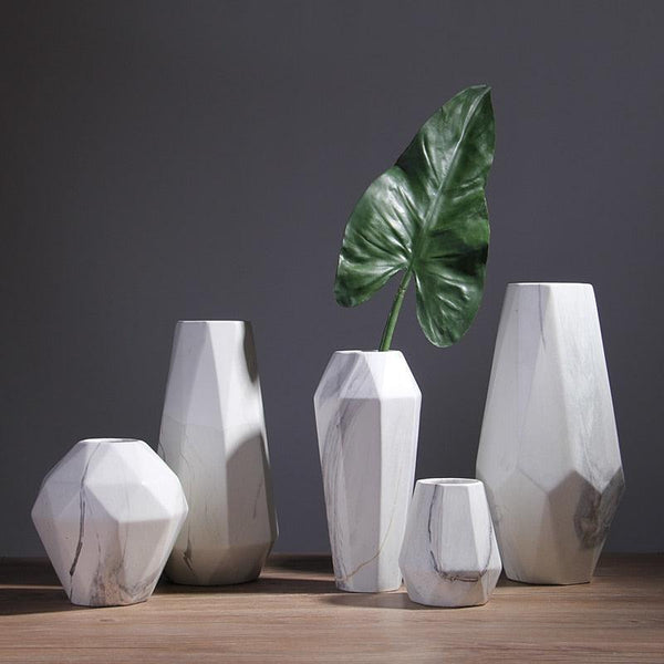 abstract geometric marble ceramic white vase