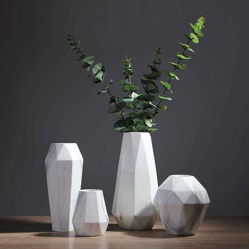 abstract geometric marble ceramic white vase