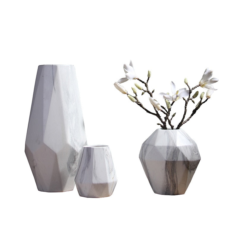 abstract geometric marble ceramic white vase