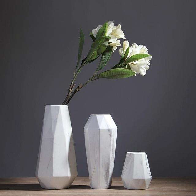 abstract geometric marble ceramic white vase.