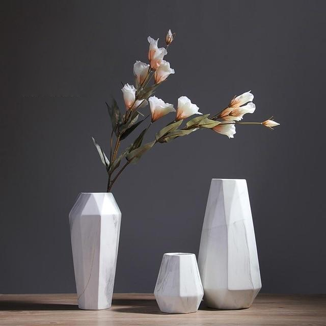 abstract geometric marble ceramic white vase.