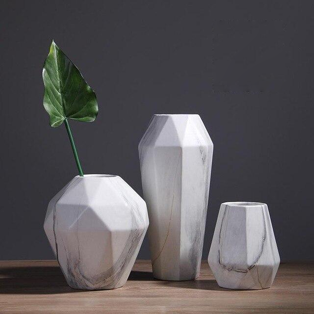 abstract geometric marble ceramic white vase.