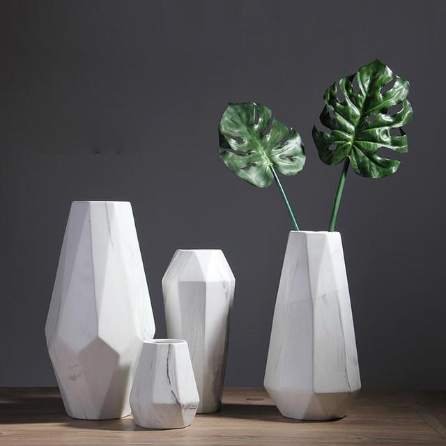 abstract geometric marble ceramic white vase