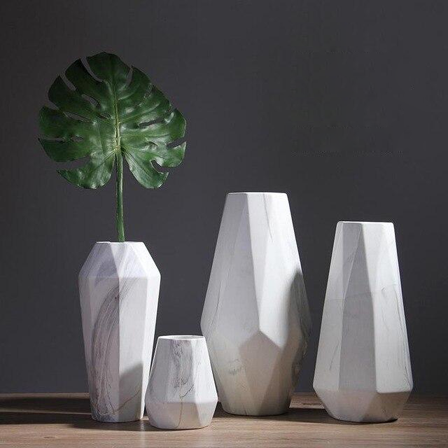 abstract geometric marble ceramic white vase